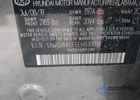 2020 Hyundai Elantra Sel z USA, uszkodzony, nr VIN 5NPD84LF5LH510014